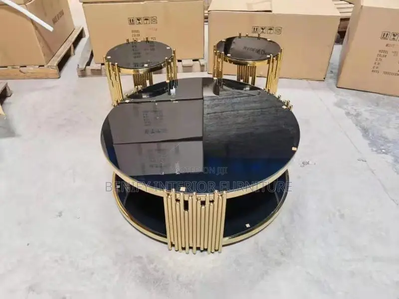 Luxury Gold Round Coffee Table Set Living Room Furniture