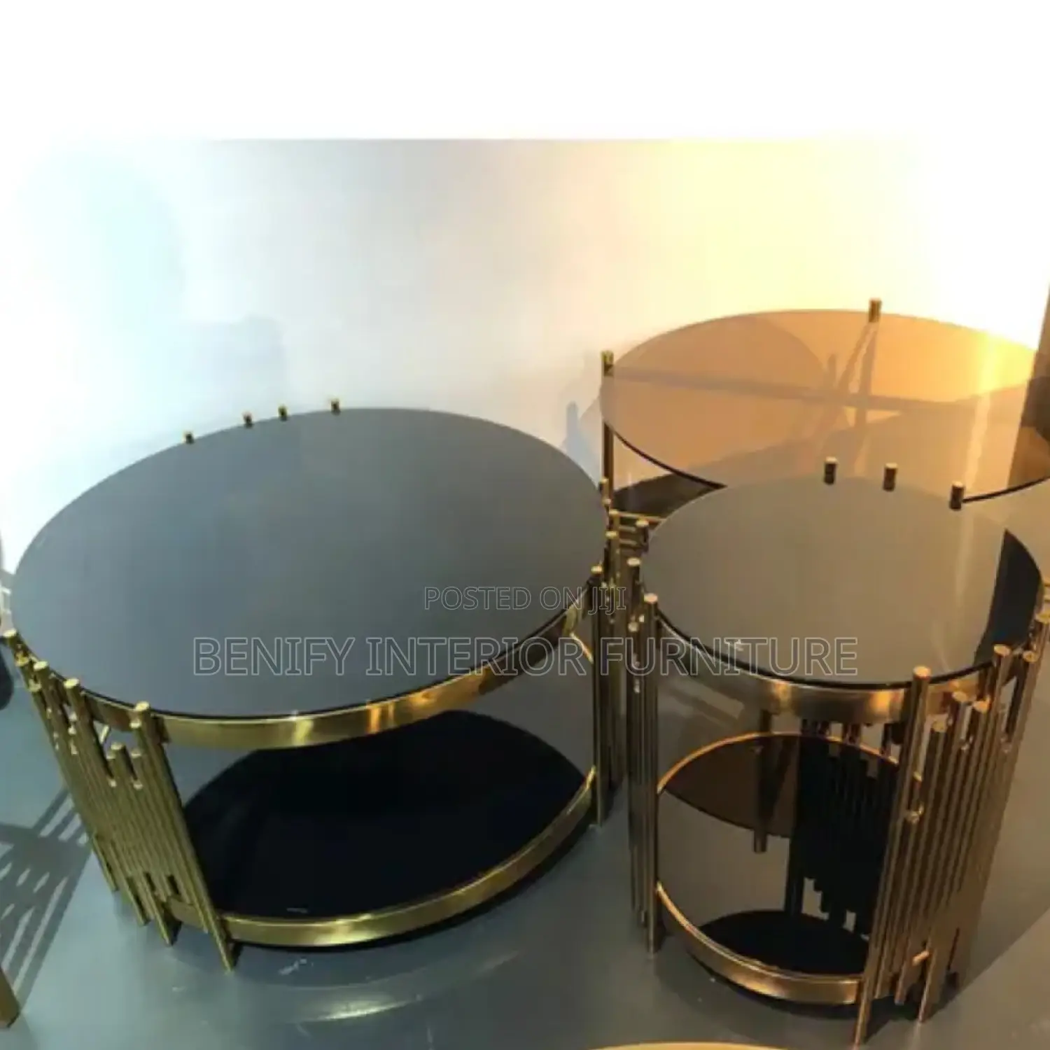 Luxury Gold Round Coffee Table Set Living Room Furniture
