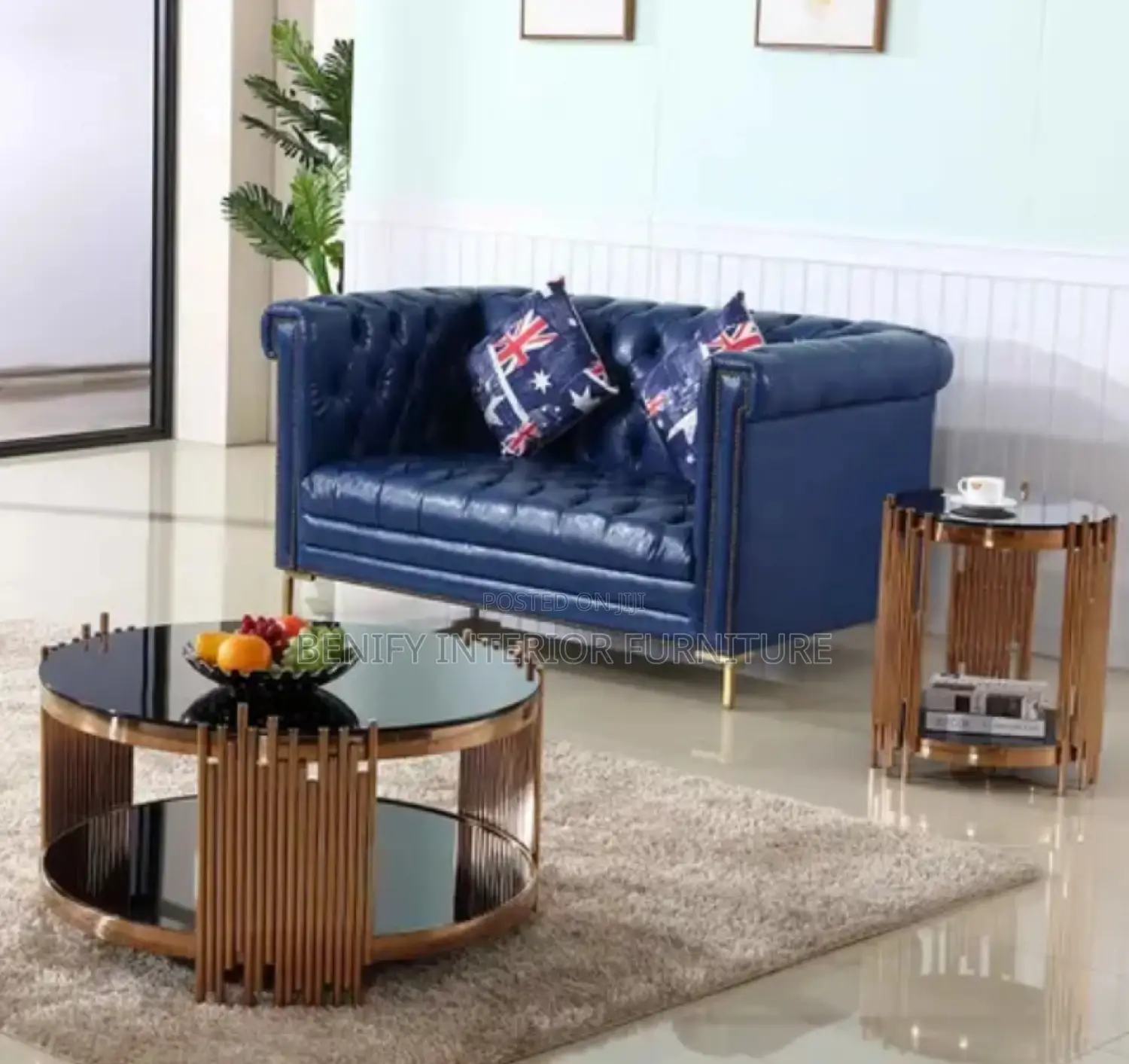 Luxury Gold Round Coffee Table Set Living Room Furniture