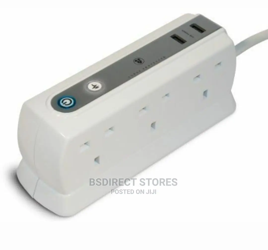 Masterplug WHITE Six Socket Extension Lead With USB - 1m