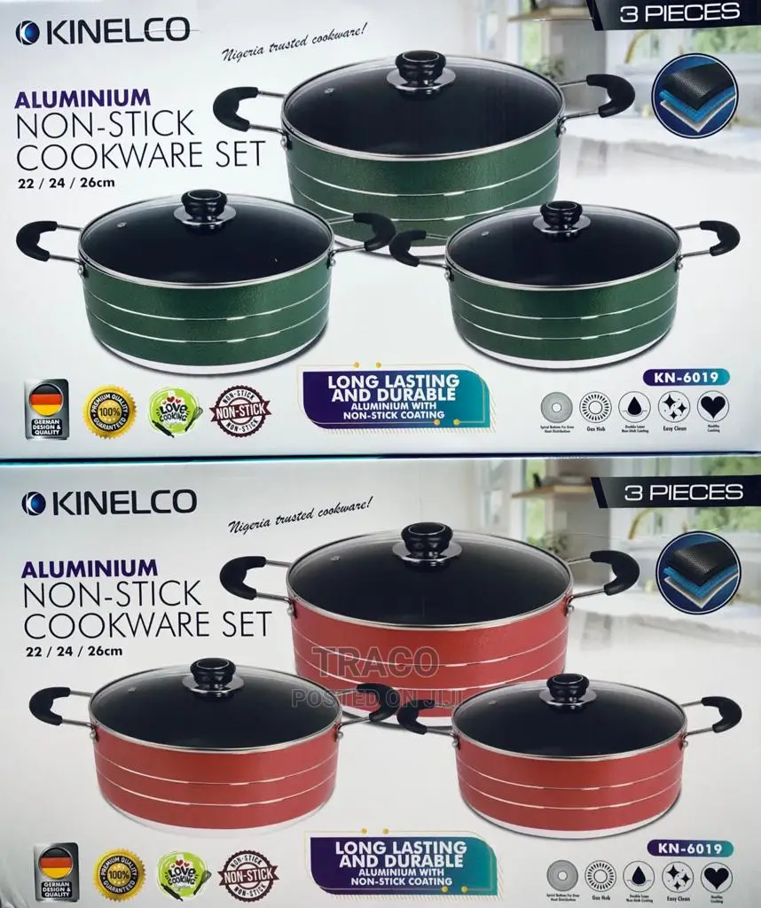 Kinelco 3 Piece Nonstick Pot Set