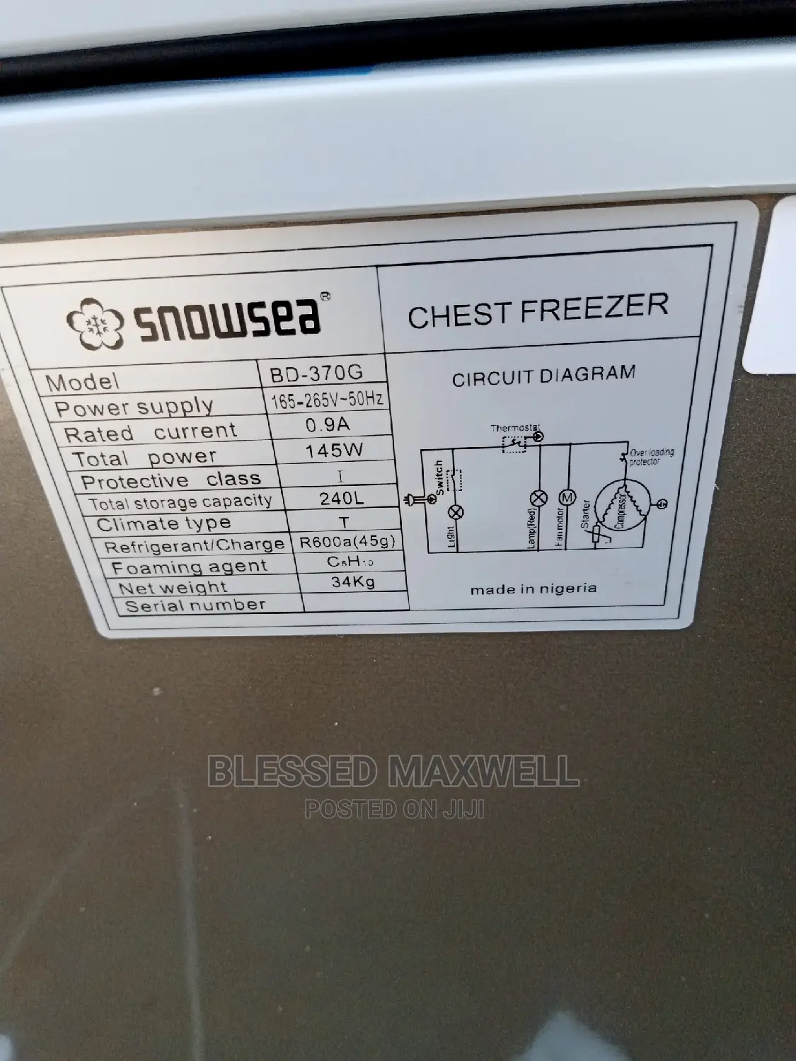 (BD 370G)Snowsea Chest Freezer 240L