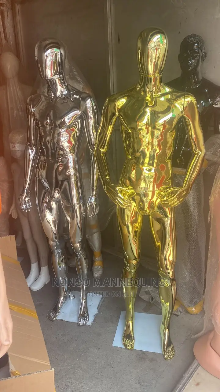 Gold and Silver Chrome Faceless Male Mannequins Full Body
