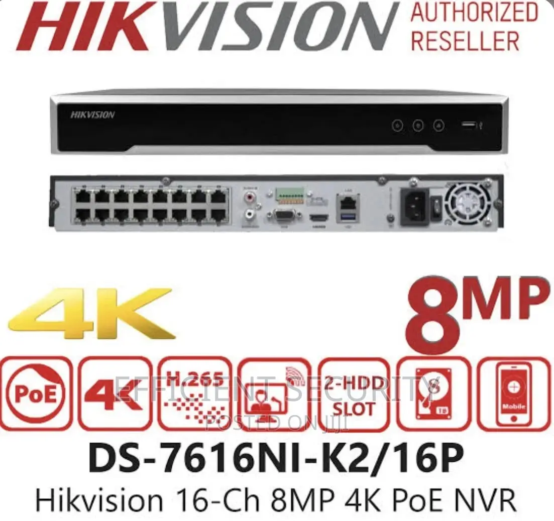 Hikvision 16 Channel 8MP 16 Poe 2 SATA NVR- DS-7616NI-/16P