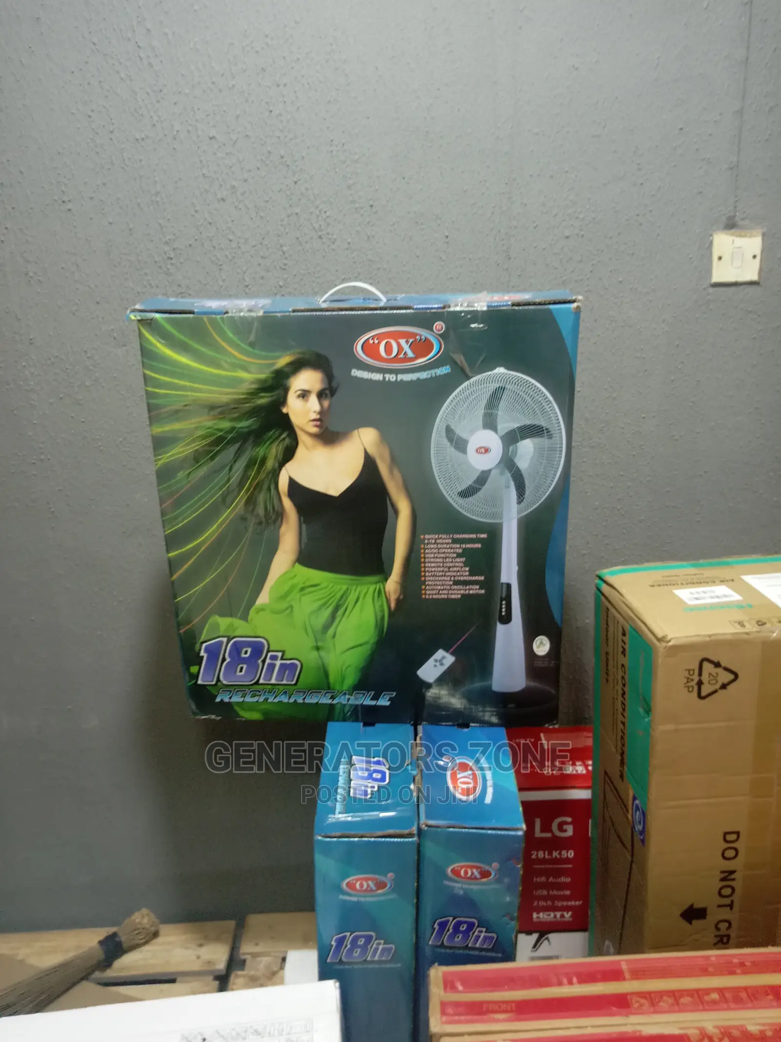 Brand New 18'' OX Rechargeable Standing Fan+Remote Control