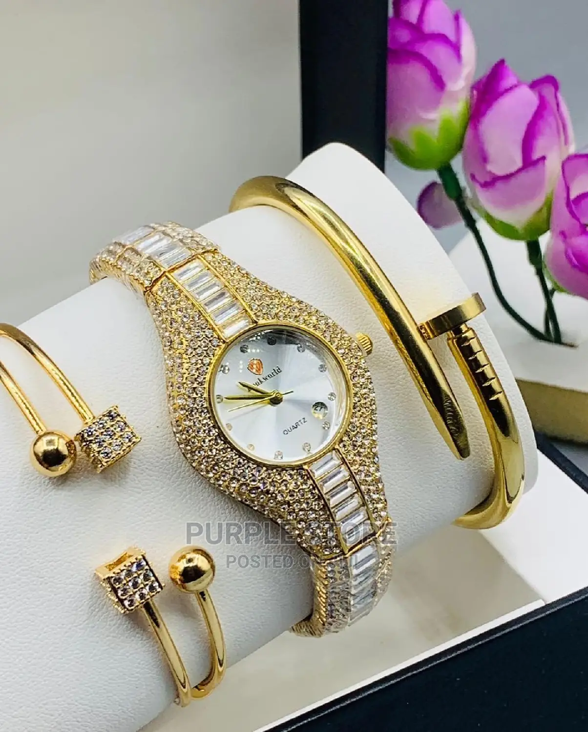 Lookworld Iced Female Watch and Bracelets Set