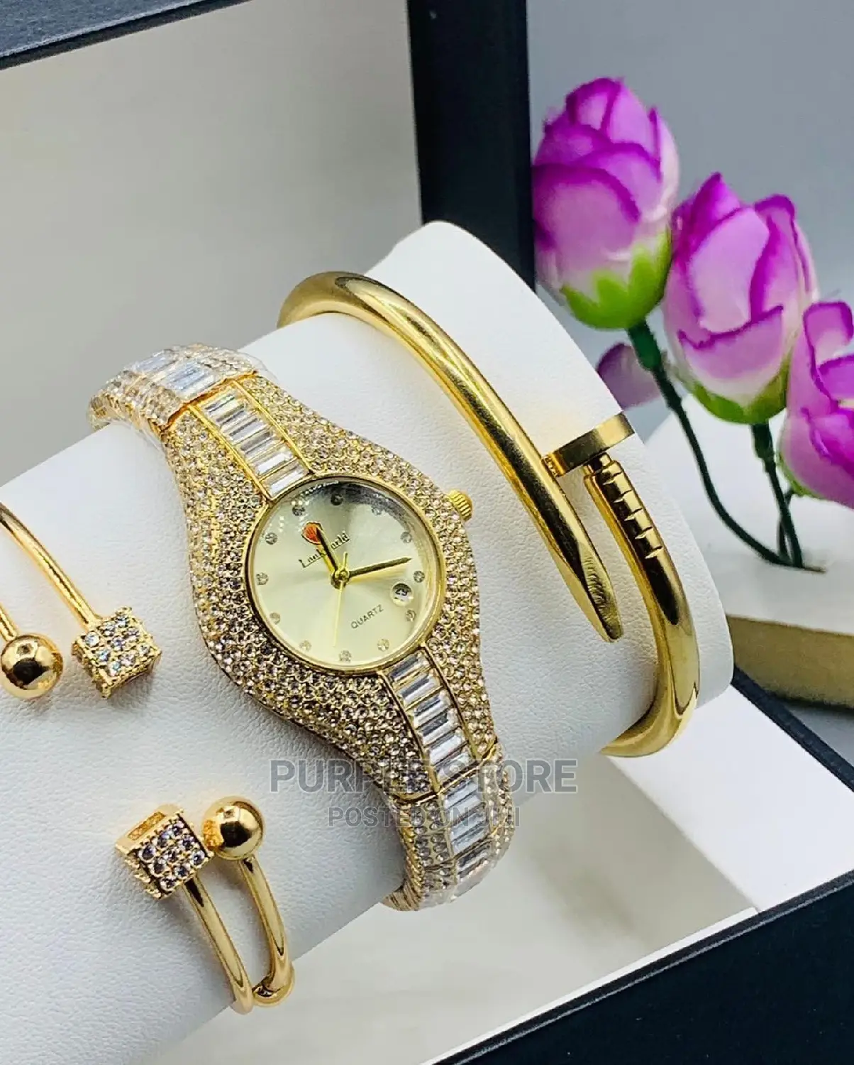 Lookworld Iced Female Watch and Bracelets Set