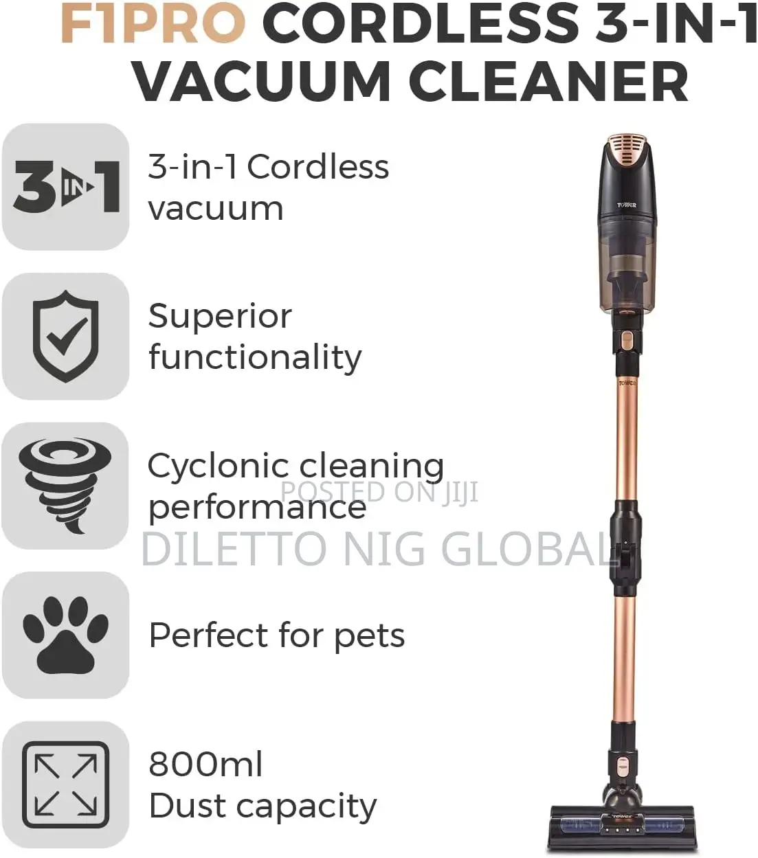 Tower F1PRO 29.6V Cordless 140W 3-in-1 Vacuum Cleaner