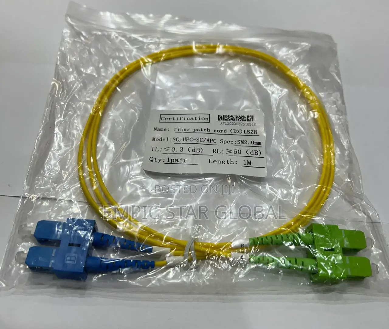Fiber Patch Cord SC/APC-SC/UPC SM 9/125 Duplex 1m