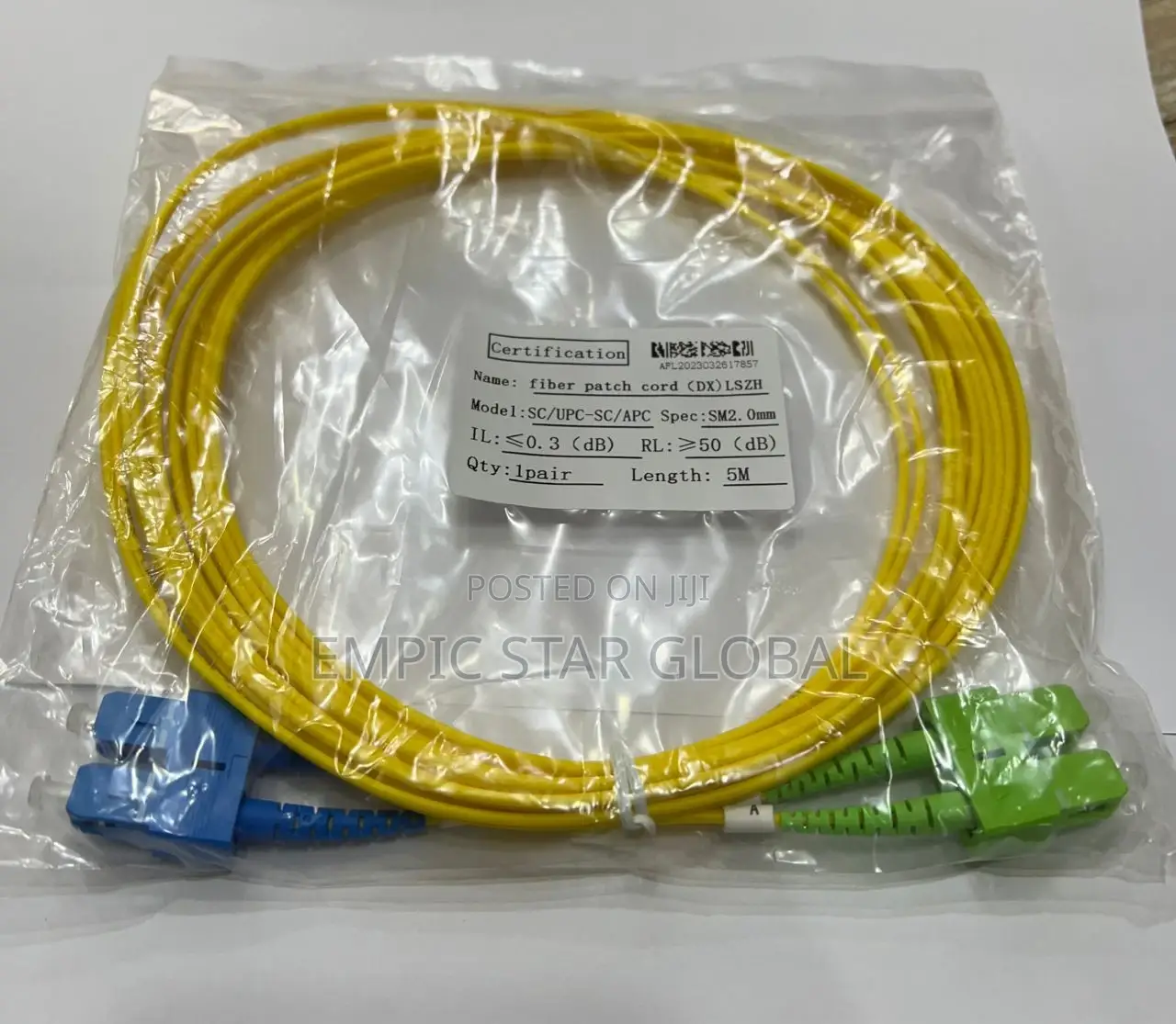 Fiber Optics Patch Cable 3m SC UPC to SC APC Duplex SM