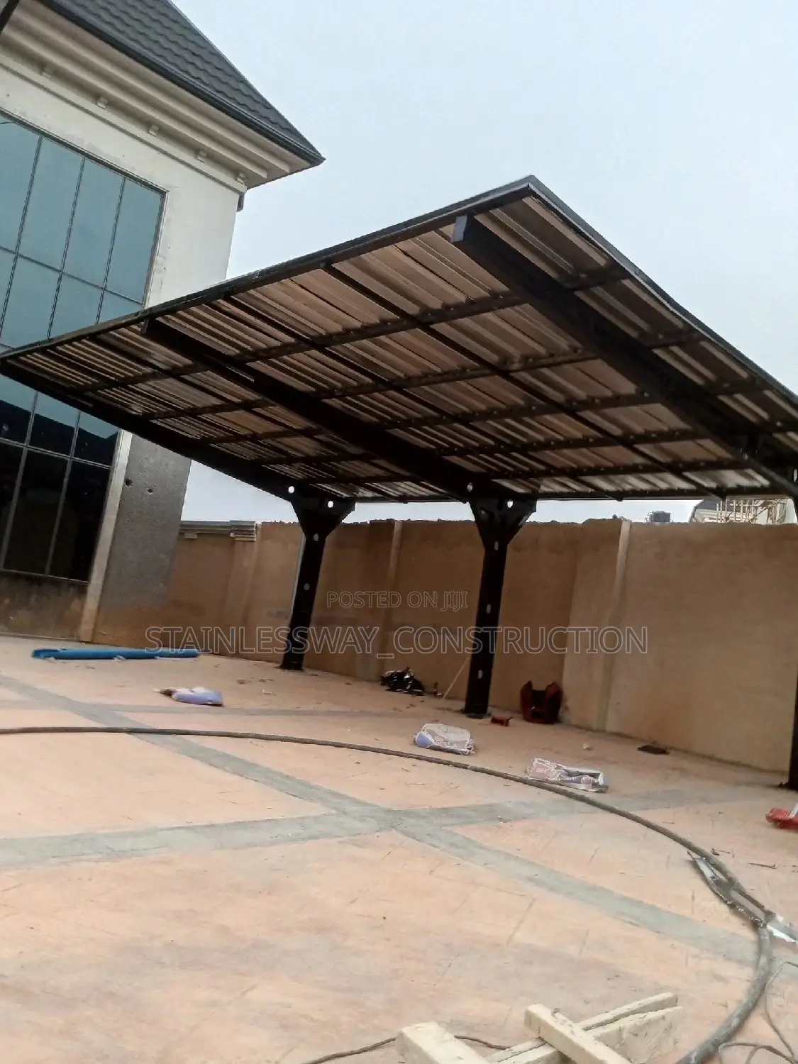 3 Cars Parking Shade With 5.5 Aluminium Roofing