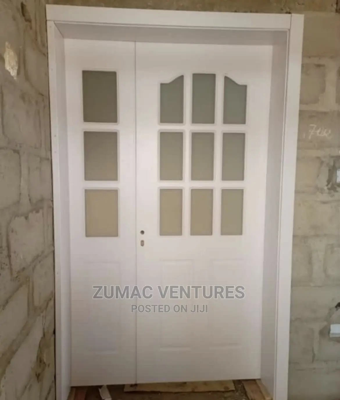 4ft White Wooden Glass Door