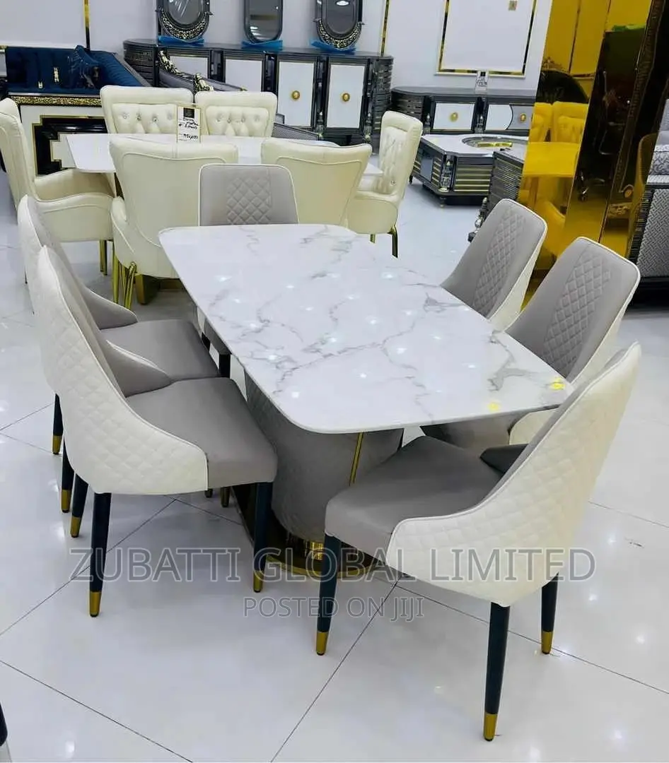 Luxury 6 Seater Marble Top Royal Dining Table Set.