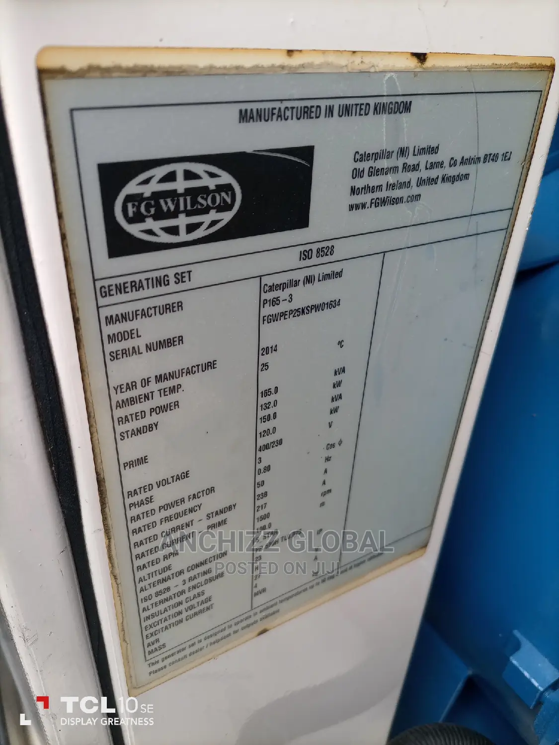 165kva Soundproof F.G Wilson Diesel Generator