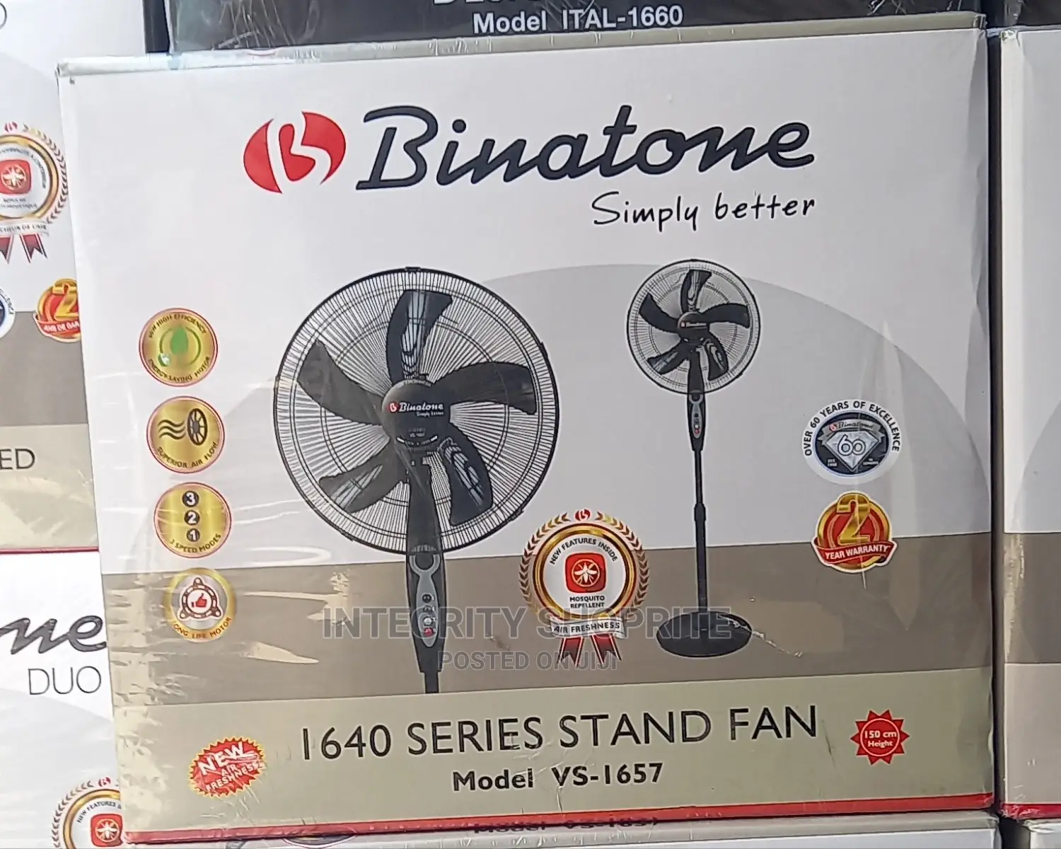 Binatone 1640 Series Stand Fan (VS-1657) - Black