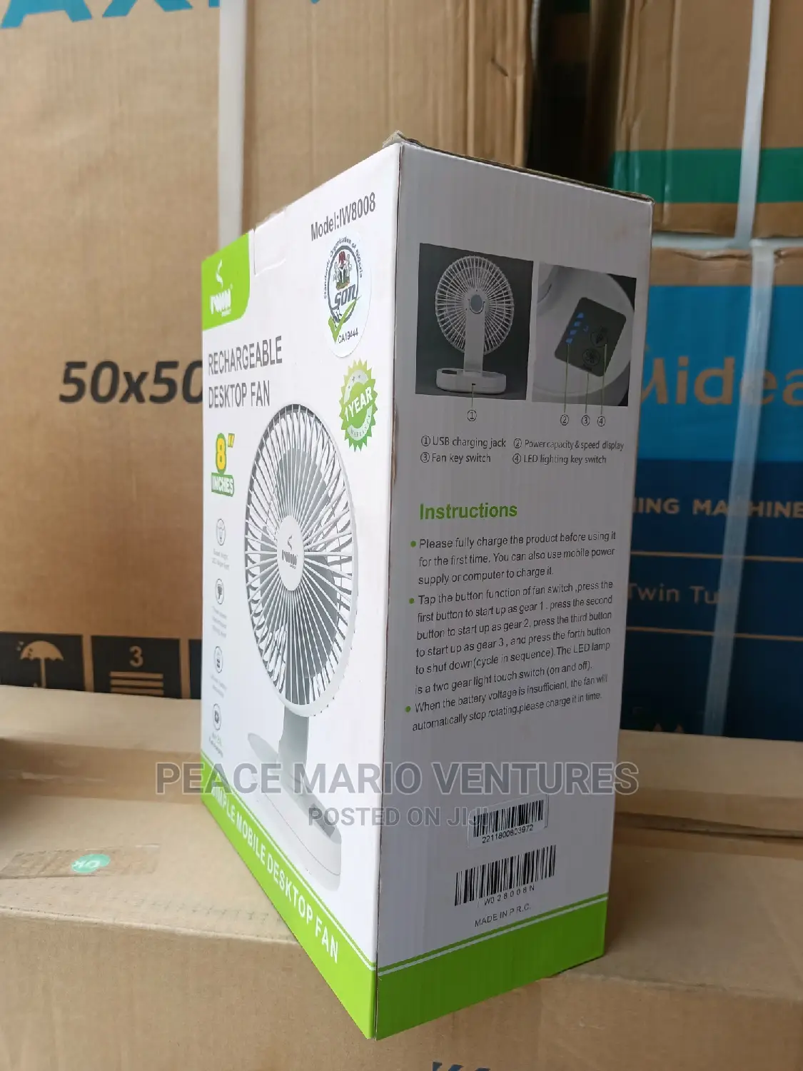 Standard Iwin Rechargeable Desktop Fan With 12months Warrnty