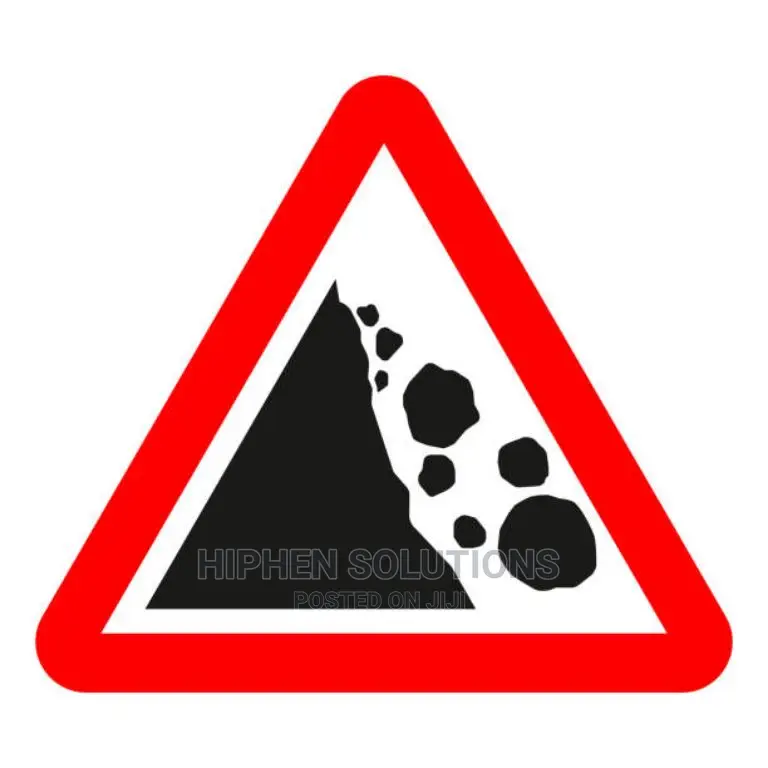 Traffic Sign With Car And Falling Rocks
