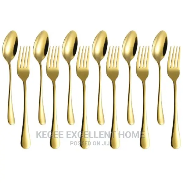 Spoon and Fork - Stainless Set - 12 Pieces - Gold Plated