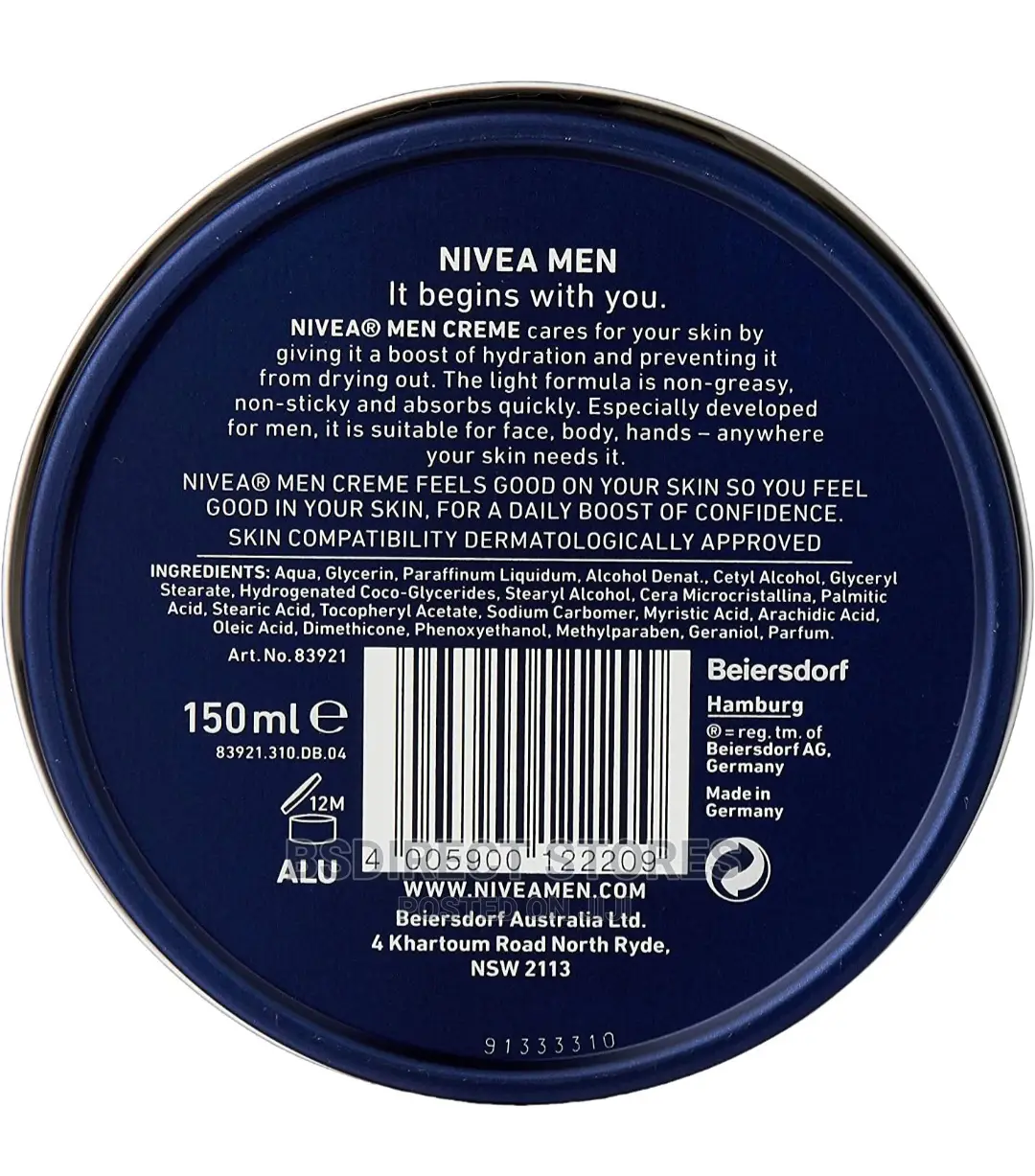 Nivea 150ml Men's 3-in-1 Moisturising Cream Face Hand Body
