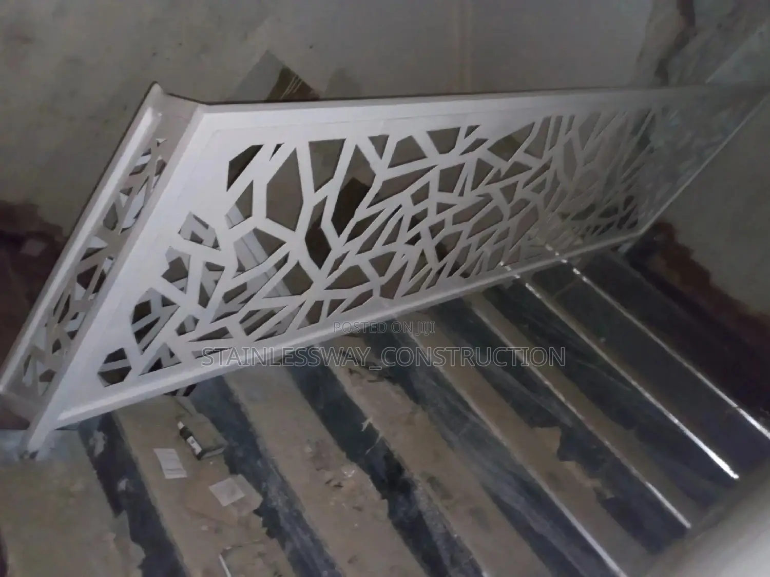 White Staircase Handrail With Punko Laser Cut