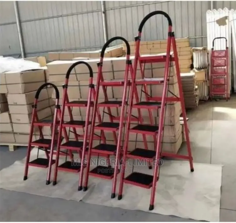 3 Steps Multi Purpose Climb Ladder Red and Black Metal Finis