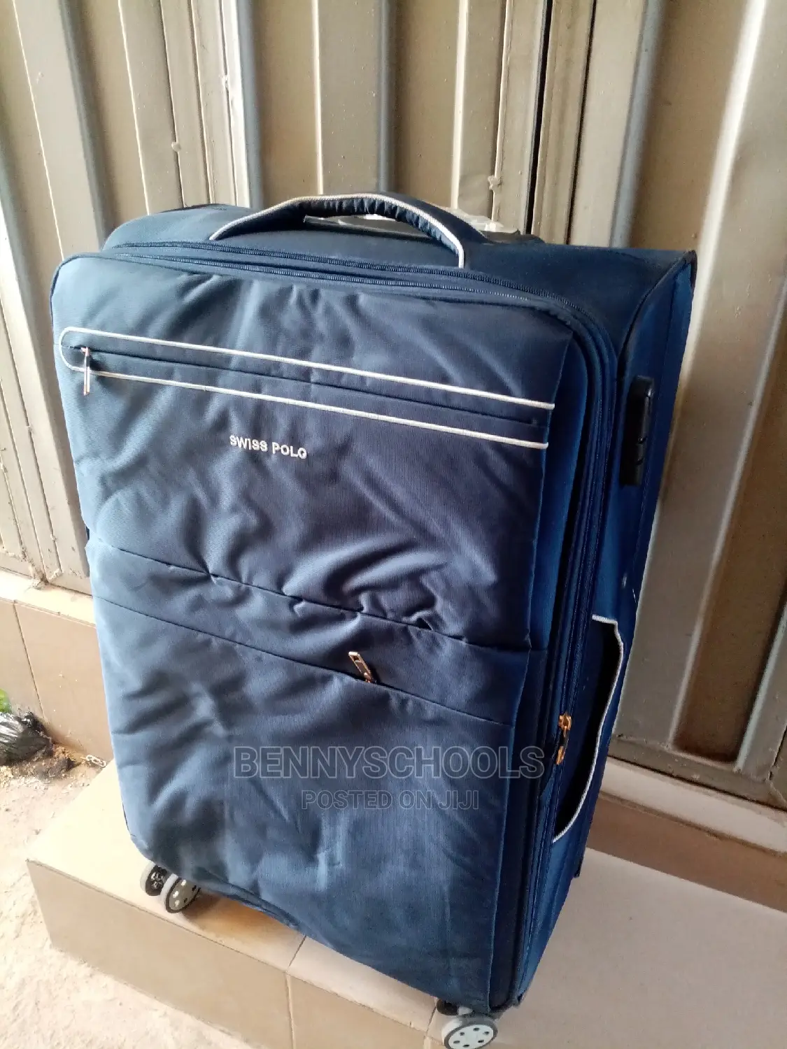 Big Blue Swiss Polo Traveling Luggage Box