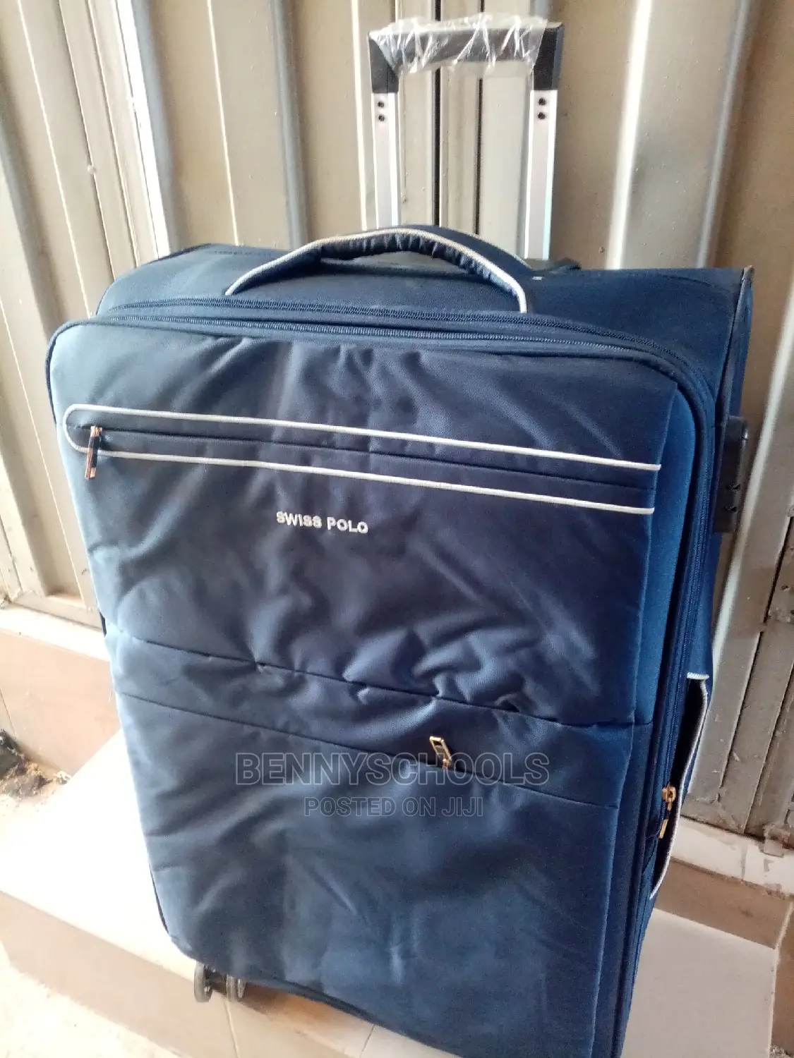 Big Blue Swiss Polo Traveling Luggage Box