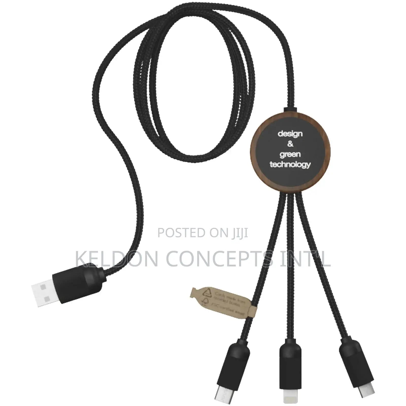 Bamboo 2 Sides Led Logo 3 in 1 Fastcharging Cable Moq:500pcs
