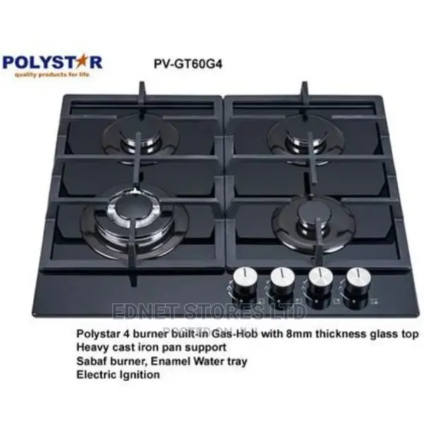 Polystar 60x60cm 4 Burner Gas Cooker Hob - Pv-Gt60g4
