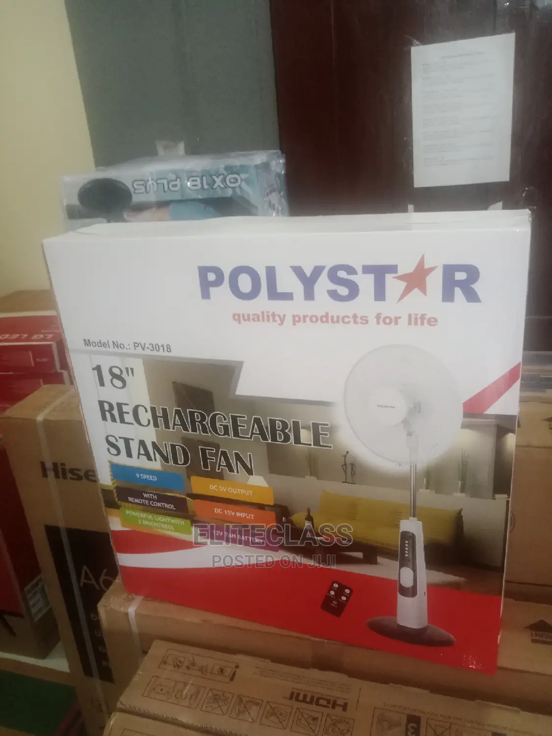 Polystar 18 Inches Rechargeable Fan With Remote Control