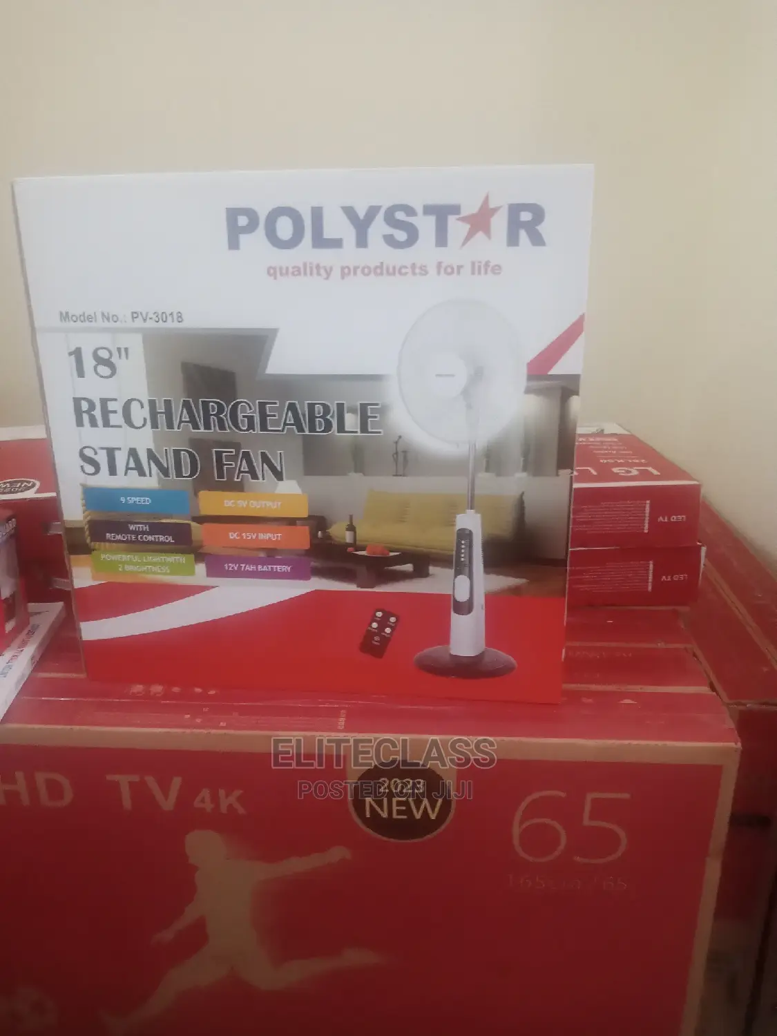 Portable Polystar 18 Inches Rechargeable Standing Fan