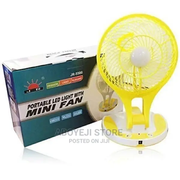 White Rechargeable Table Fan With Led Light,