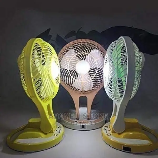 White Rechargeable Table Fan With Led Light,