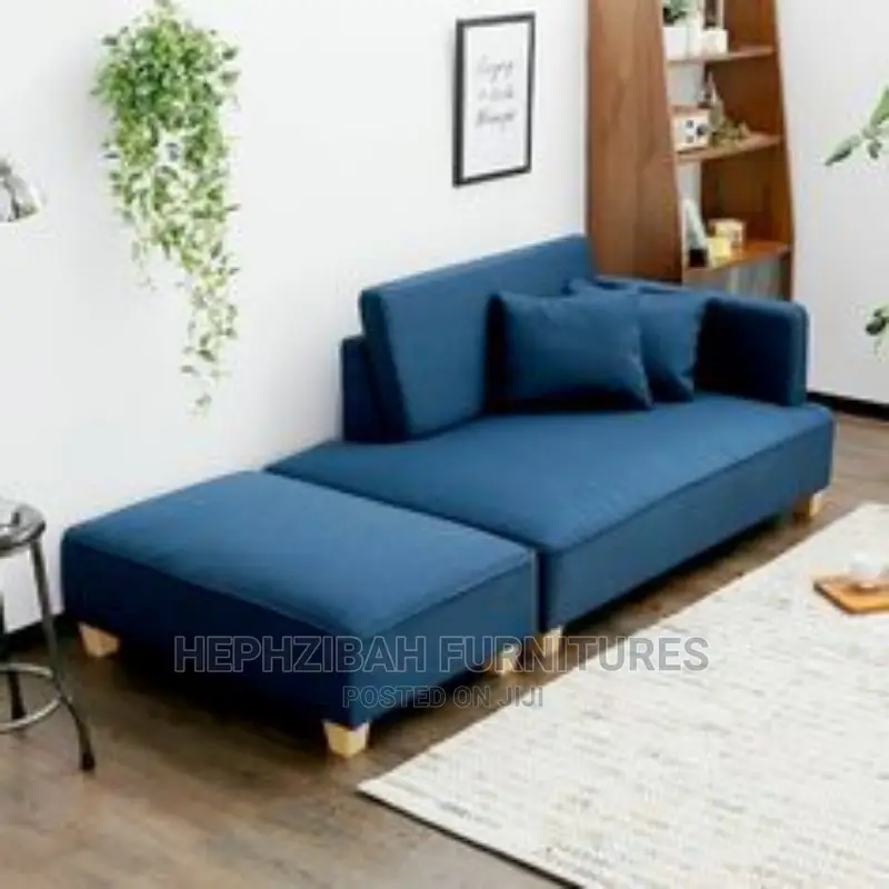 Executive Modern Blue Fabric Sofa With Wooden Legs