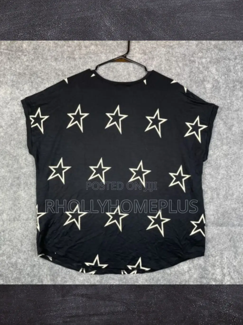Black Star Print Short Sleeve Knit Top