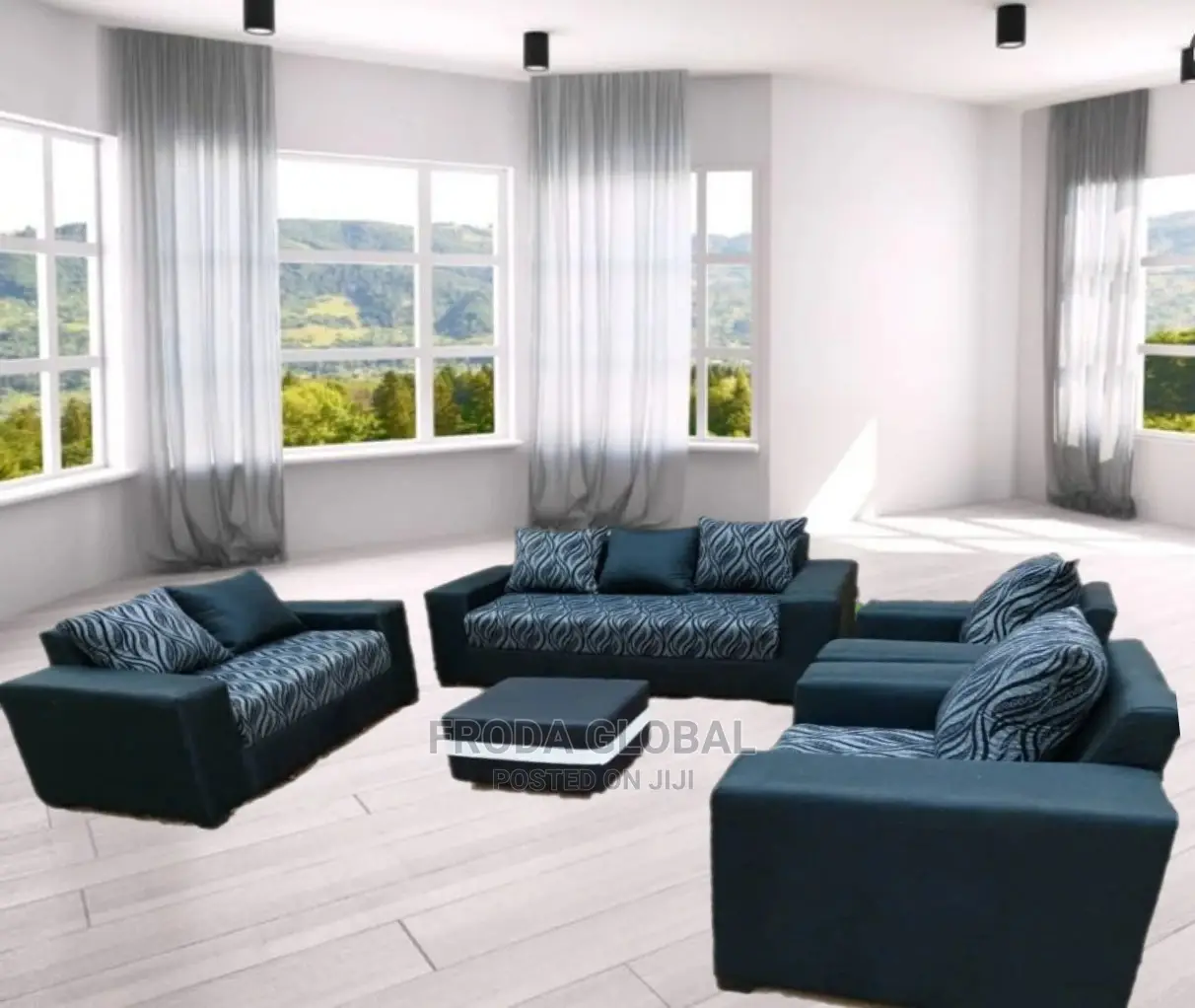 Quality Couch: 7-Seater Sofa Chairs and Puffy Table. Pblfl14