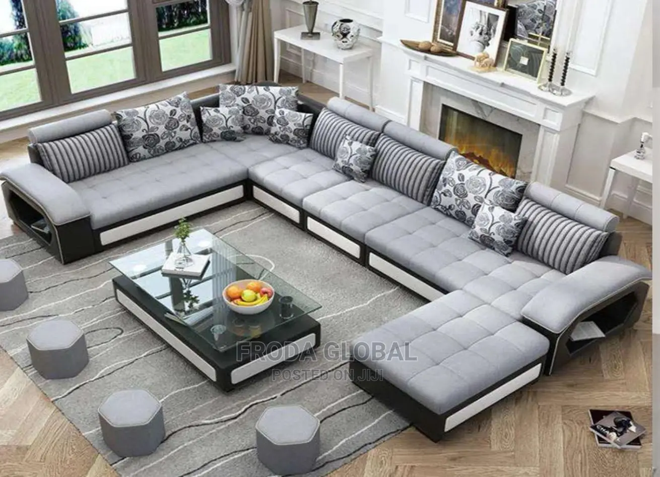 U-Shaped Sofa Chairs With Table and Stools. 9 Seaters Couch. Lou05