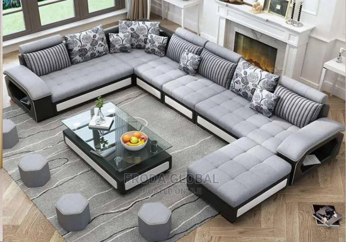 U-Shaped Sofa Chairs With Table and Stools. 9 Seaters Couch. Loj08