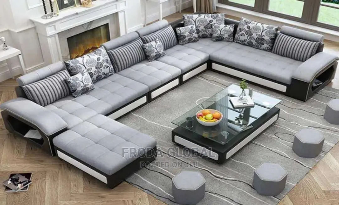 U-Shaped Sofa Chairs With Table and Stools. 9 Seaters Couch. Lek09