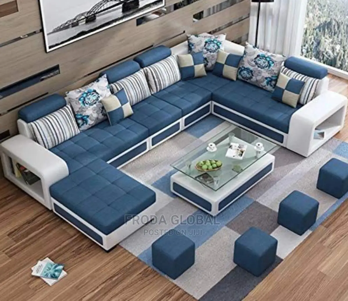 U-Shaped Sofa Chairs With Table and Stools. 9 Seaters Couch. Lkj01