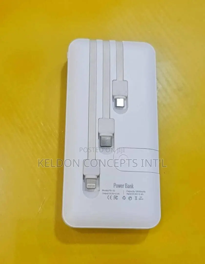 Plain 10,000mah Powerbank With 3 in 1 Inbuilt Cables:50pcs