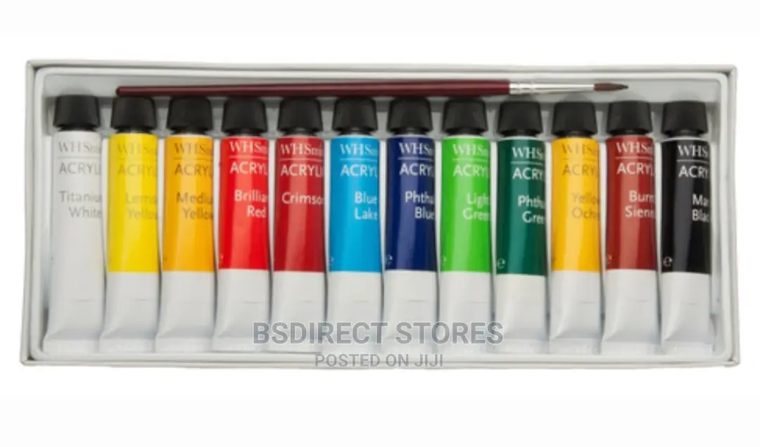 Whsmith Acrylic Paints 12ml Quick Drying Pack Of 12 + Brush