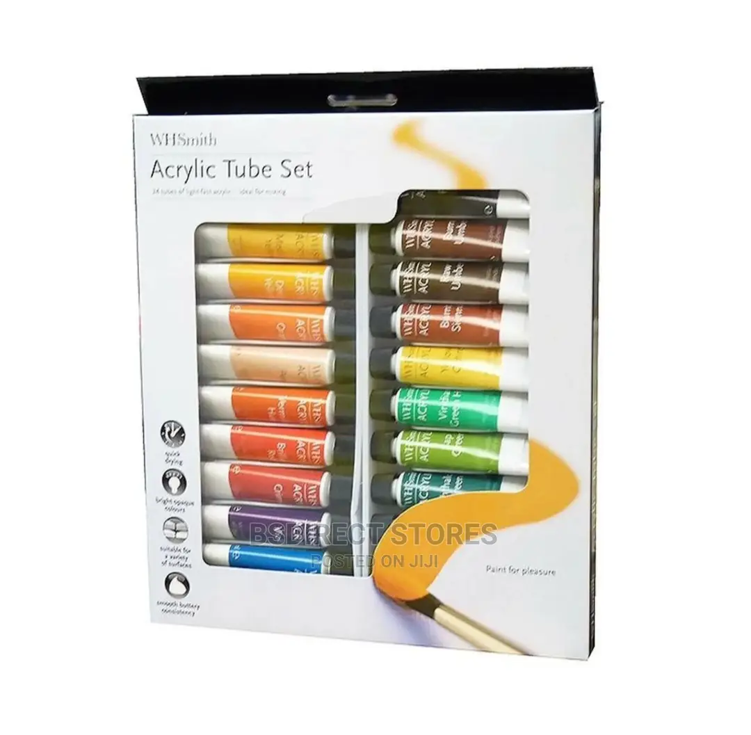 Whsmith 24 Light- Fast Acrylic Colour Paints 10ml Tube Set