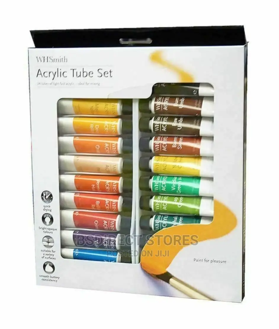 Whsmith 24 Light- Fast Acrylic Colour Paints 10ml Tube Set