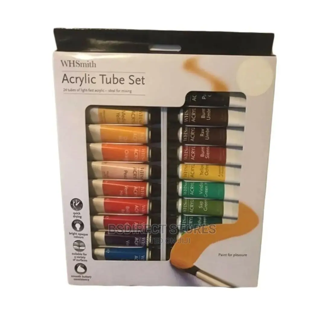Whsmith 24 Light- Fast Acrylic Colour Paints 10ml Tube Set