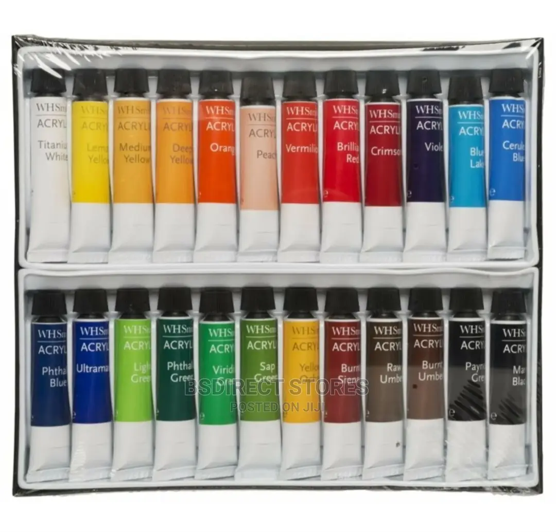 Whsmith 24 Light- Fast Acrylic Colour Paints 10ml Tube Set