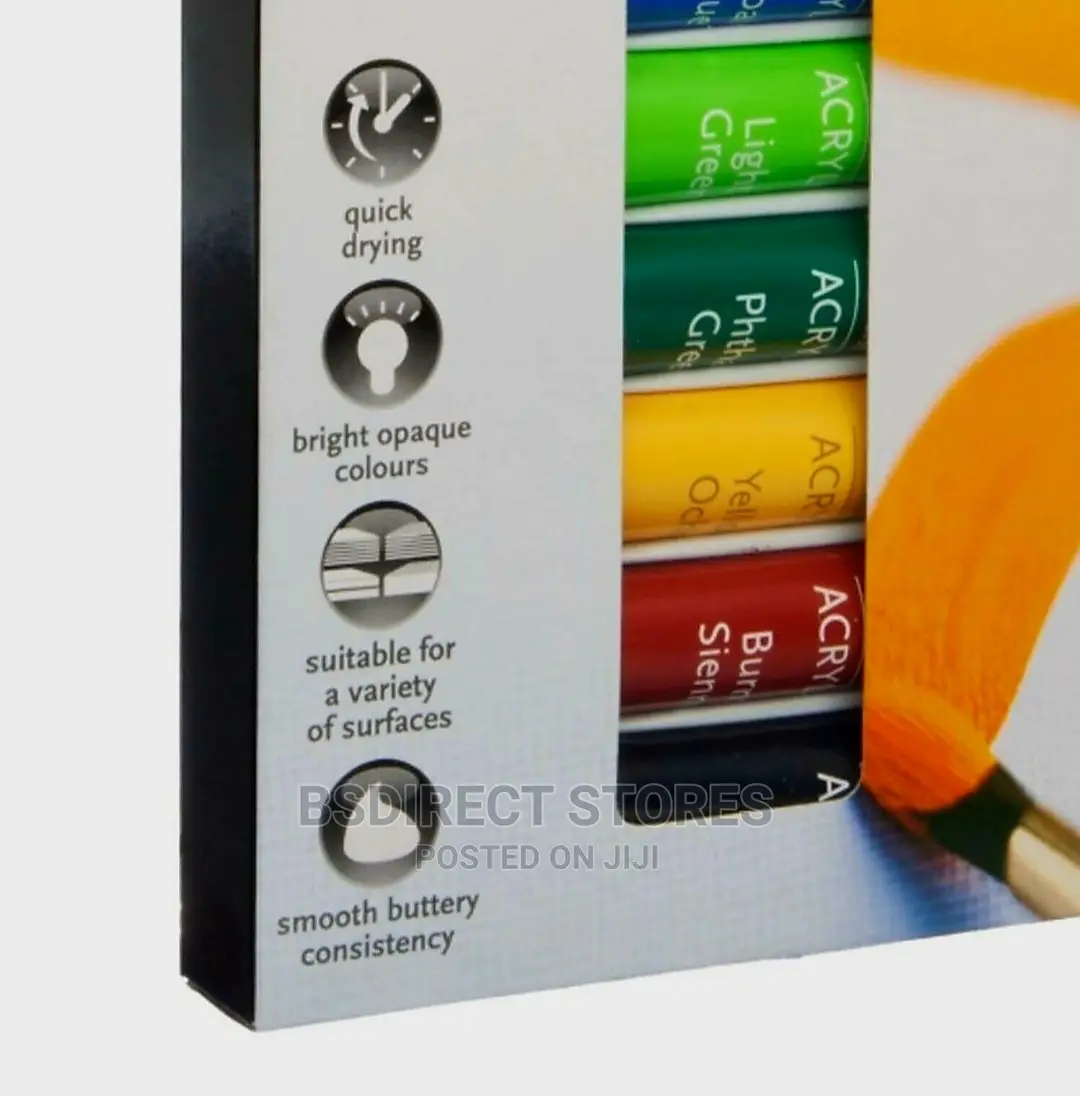 Whsmith 24 Light- Fast Acrylic Colour Paints 10ml Tube Set