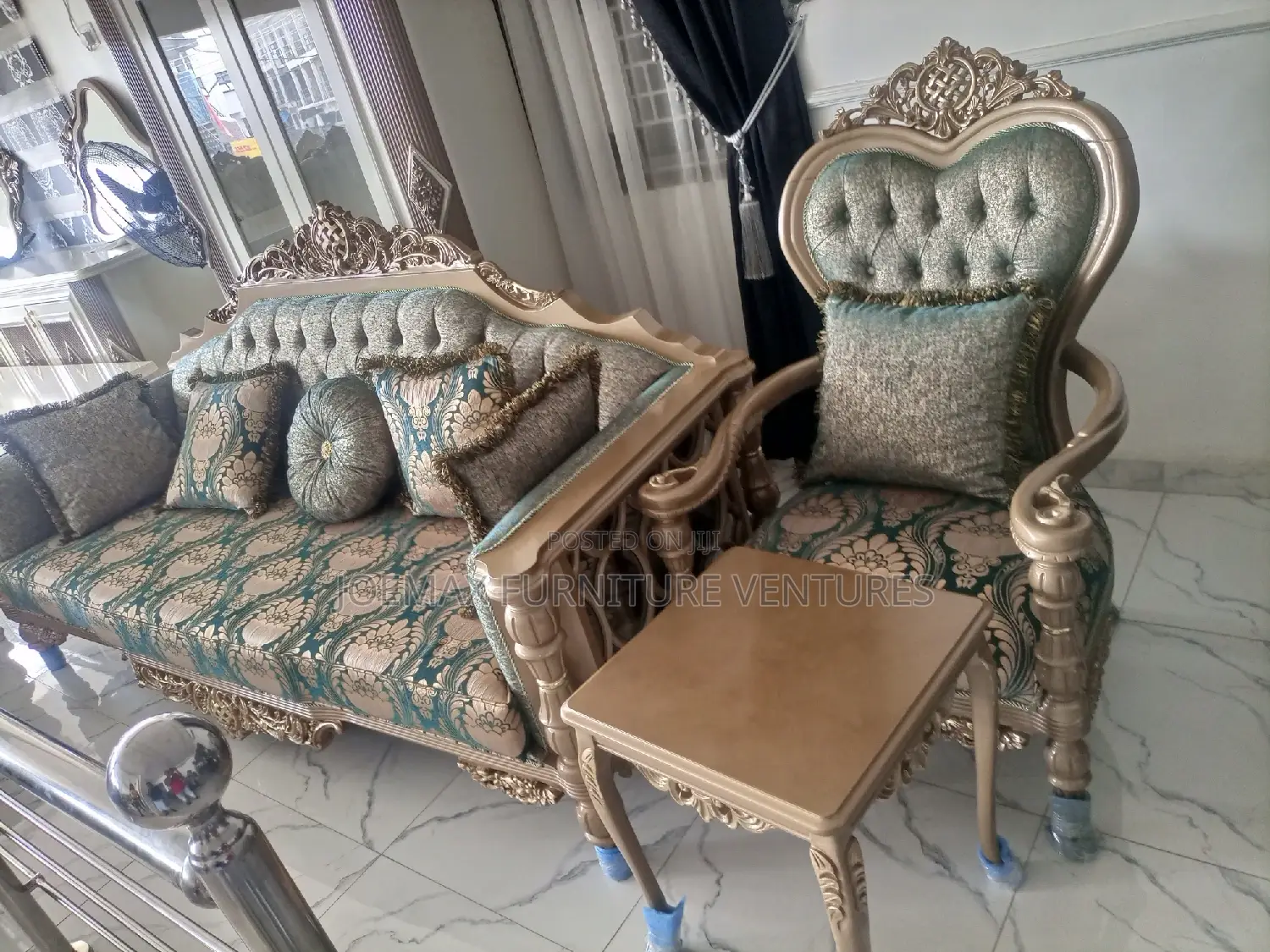 Luxury 8 Seater Living Room Fabric Made Royal Sofa Chair.