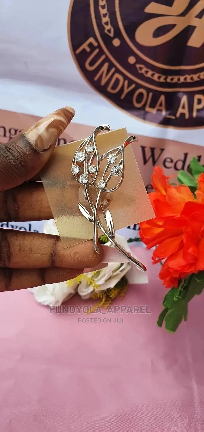 Sliver Unisex Leaf Stoned Brooch