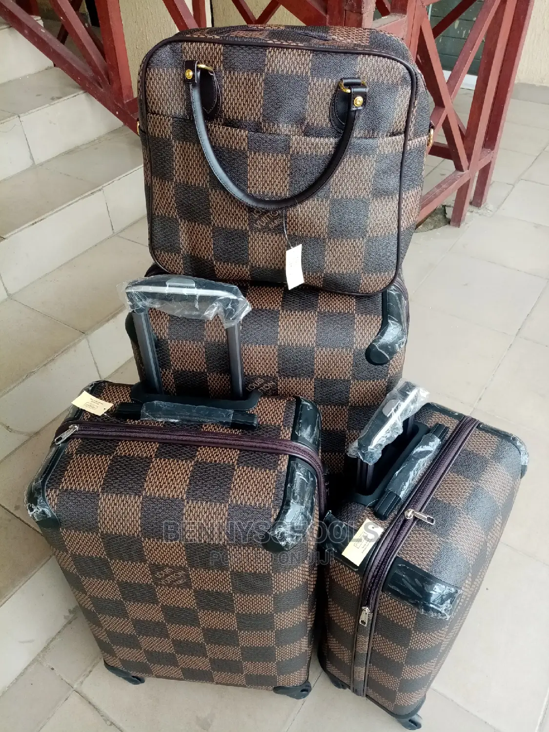 Set of 4 Luis Vuitton Leather Traveling Luggage Boxes